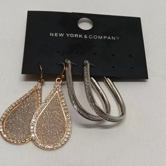 New York and Company Dangle Earrings 2-pack Bling Teardrop Brand New - Picture 2 of 7